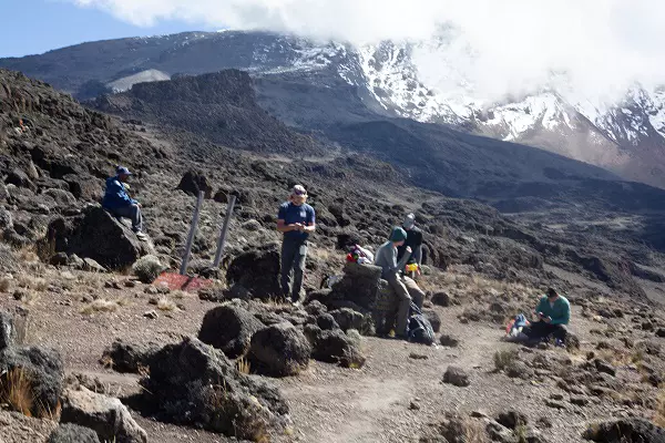 The base camp view during the 6-day Climbing Kilimanjaro in December via the Machame route